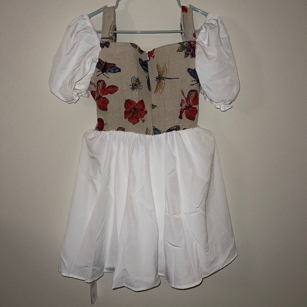 Butterfly Patchwork Lace up Mini Dress